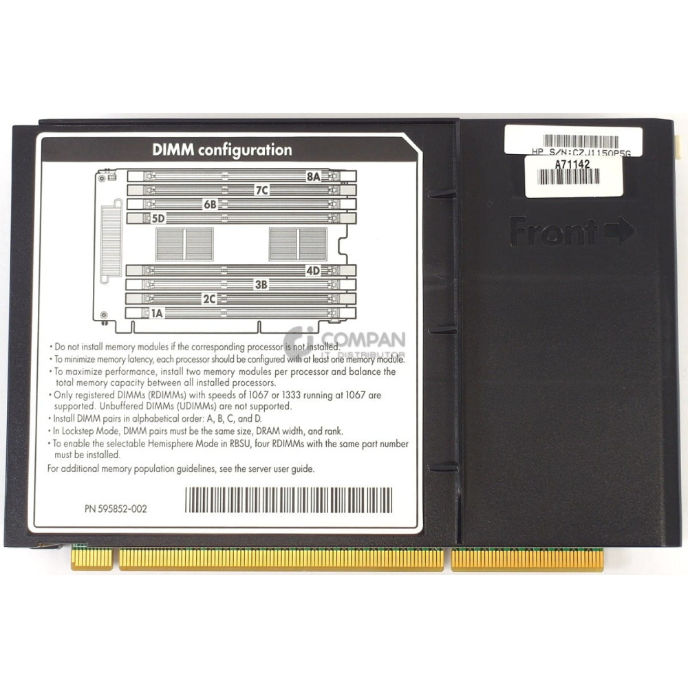 591198-001 HP 8-SLOT MEMORY RISER BOARD FOR HP PROLIANT DL580 G7 DL980 G7